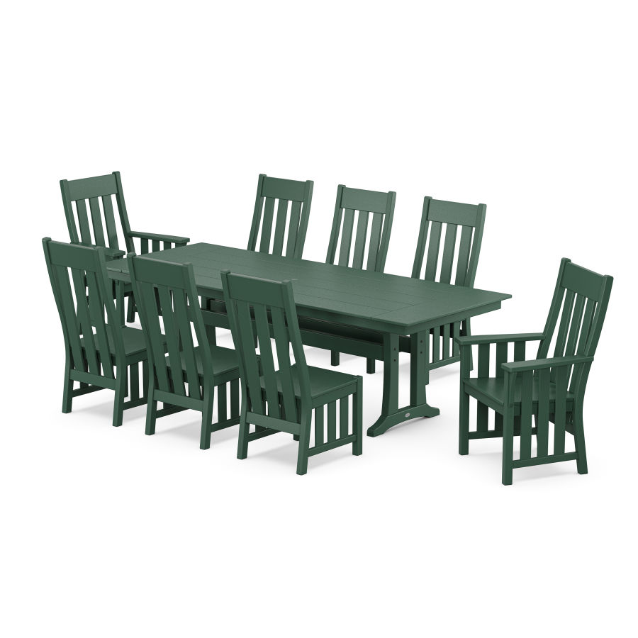 POLYWOOD Acadia 9-Piece Farmhouse Dining Set with Trestle Legs in Green