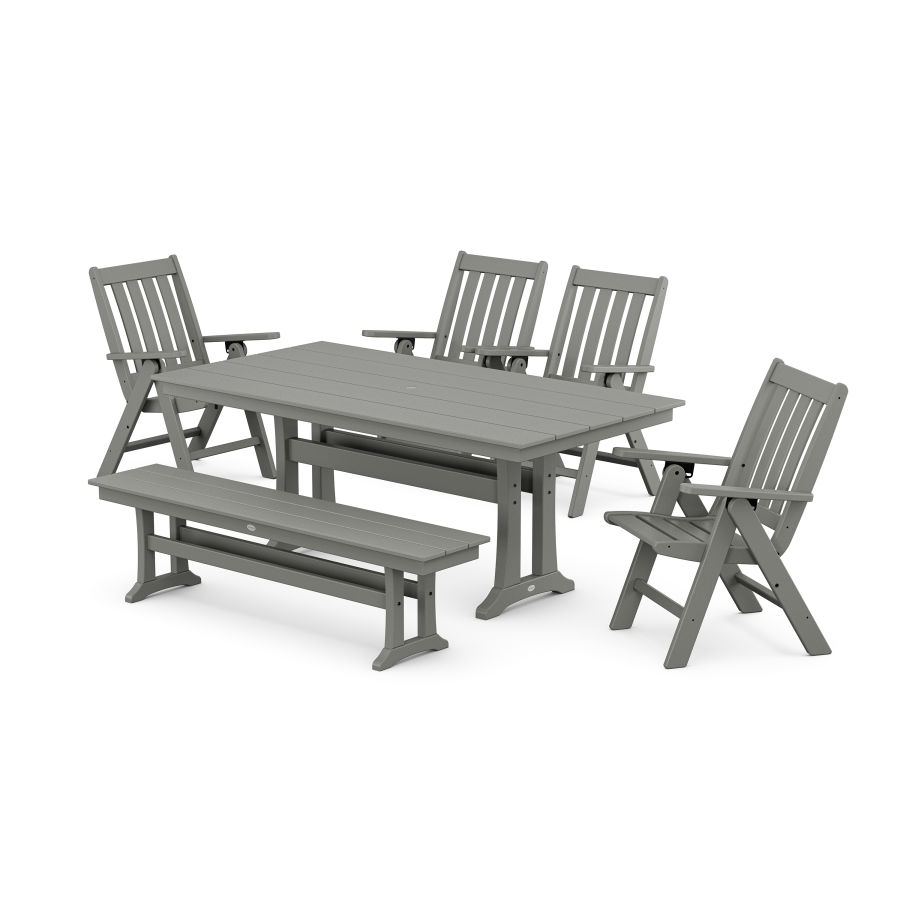 POLYWOOD Vineyard 6-Piece Farmhouse Folding Dining Set with Bench in Slate Grey