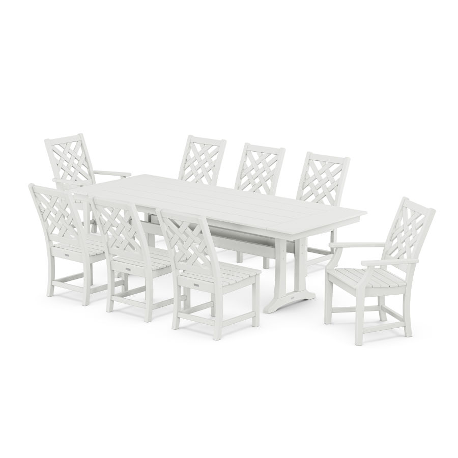 POLYWOOD Wovendale 9-Piece Farmhouse Dining Set with Trestle Legs in White