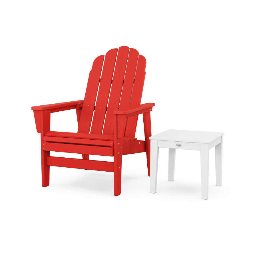 POLYWOOD Vineyard Grand Upright Adirondack Chair with Side Table in Sunset Red / White