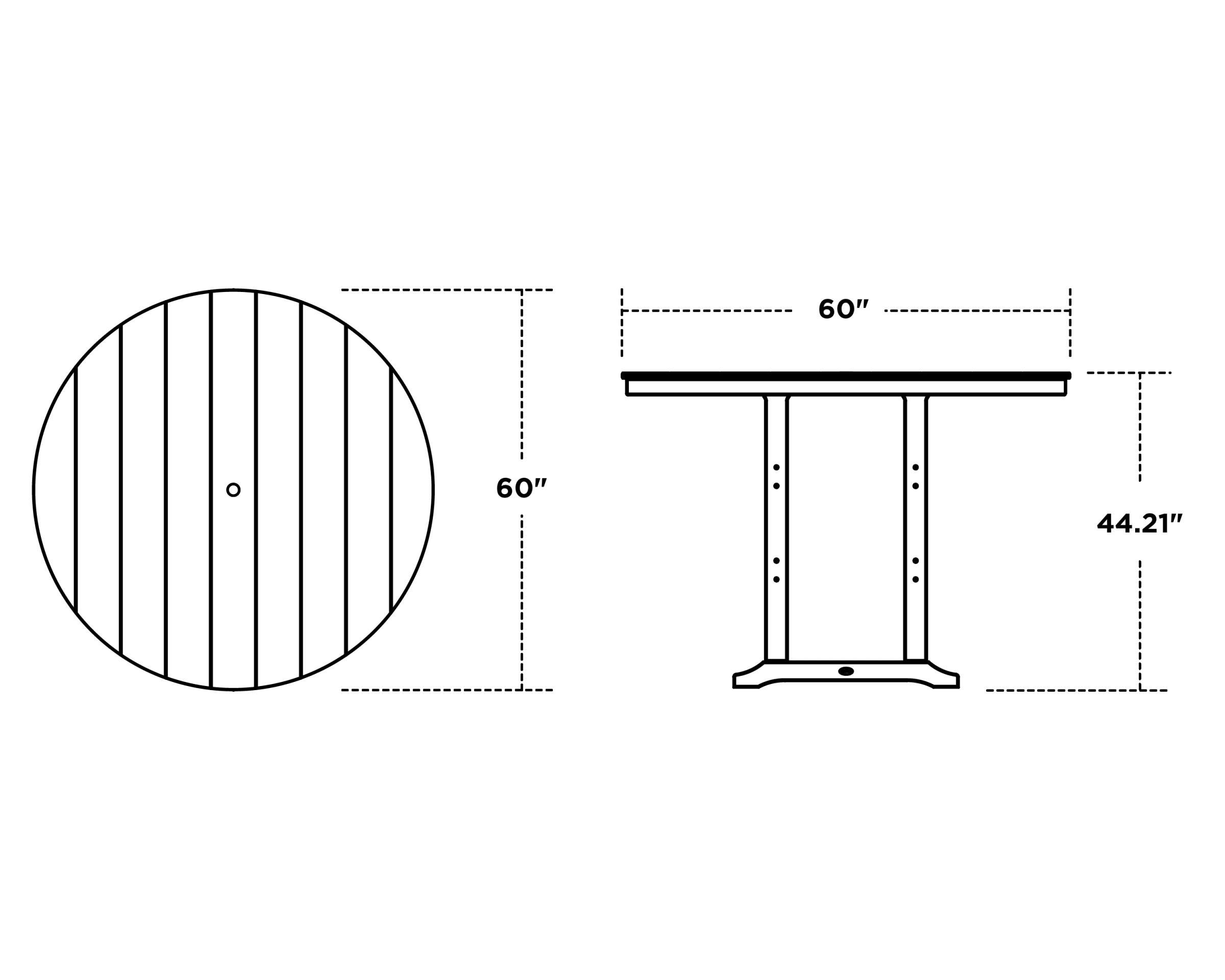 Dimensions for 60" Round Farmhouse Bar Table