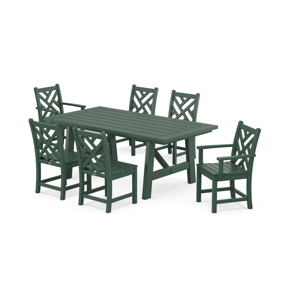 POLYWOOD Chippendale 7-Piece Rustic Farmhouse Dining Set With Trestle Legs in Green