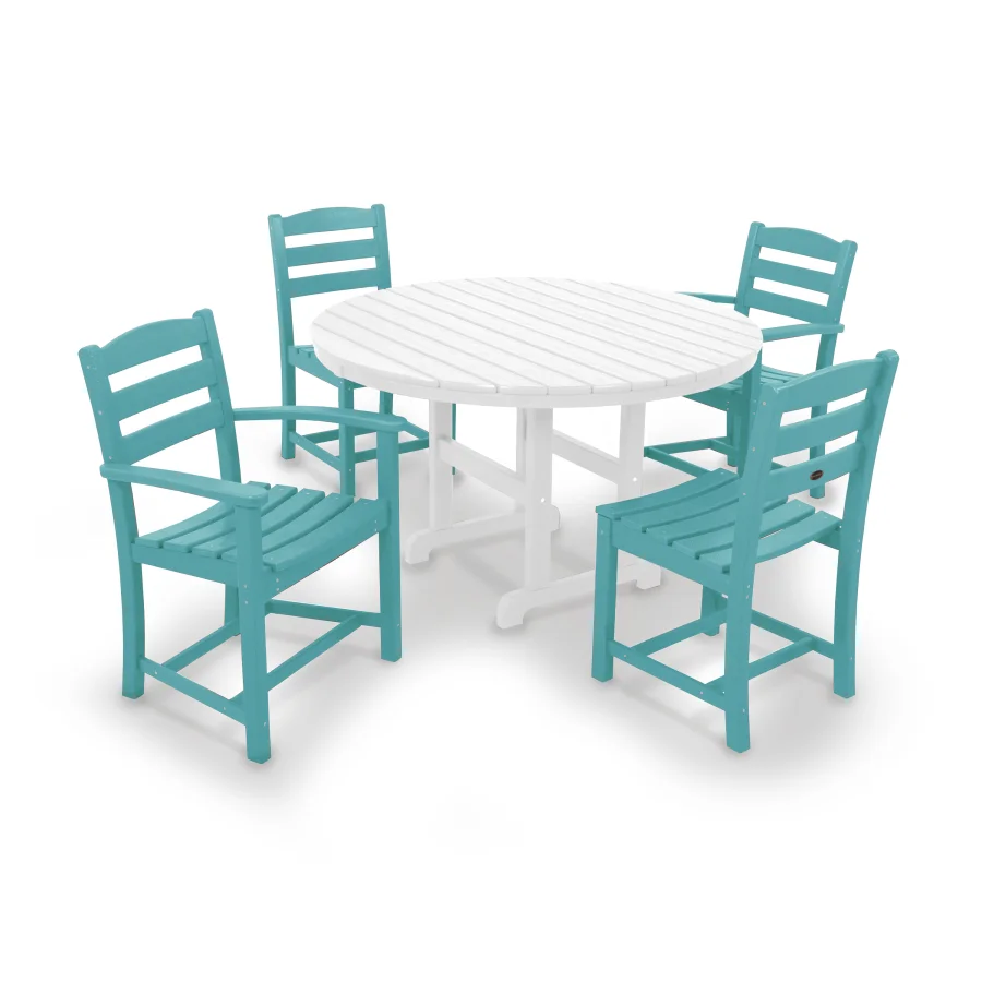 POLYWOOD La Casa Café 5-Piece Round Farmhouse Dining Set in Aruba / White