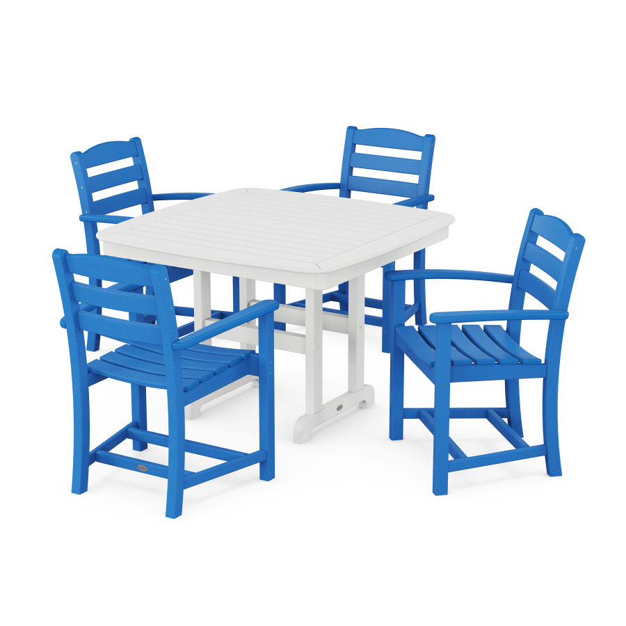 POLYWOOD La Casa Café 5-Piece Dining Set with Trestle Legs in Pacific Blue / White