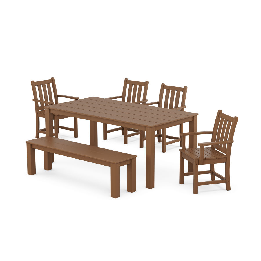 POLYWOOD Traditional Garden 6-Piece Parsons Dining Set with Bench in Teak