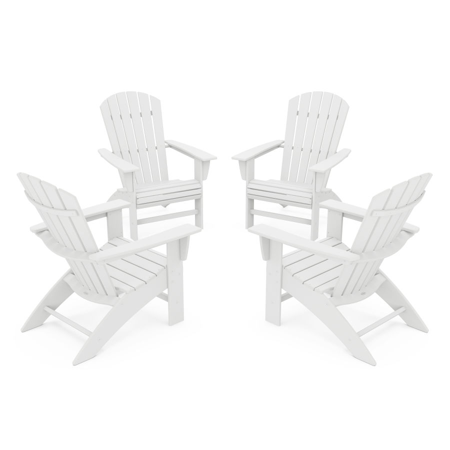 POLYWOOD 4-Piece Nautical Curveback Adirondack Chair Conversation Set in White