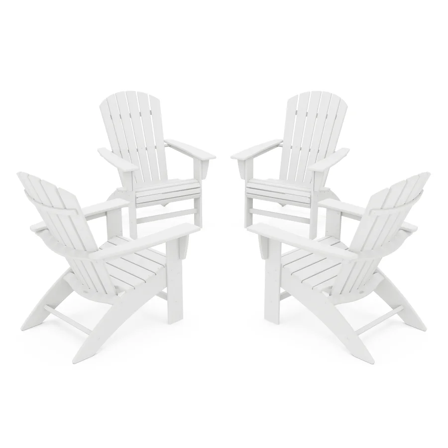 POLYWOOD 4-Piece Nautical Curveback Adirondack Chair Conversation Set in White