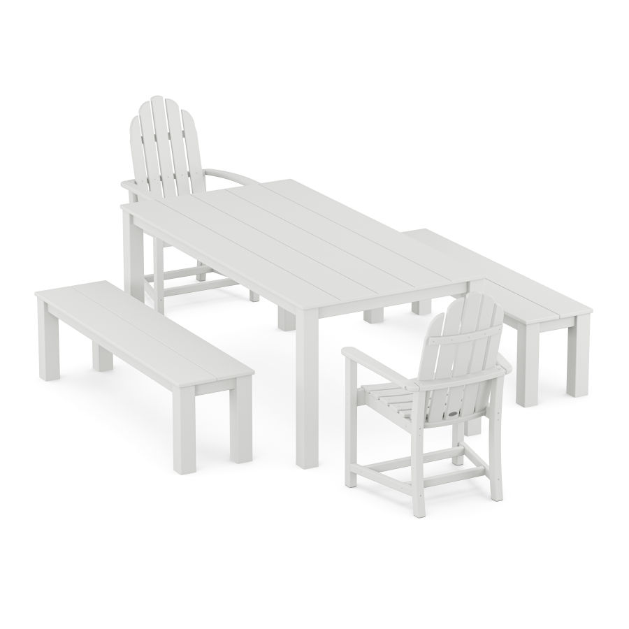POLYWOOD Classic Adirondack 5-Piece Parsons Dining Set with Benches in White