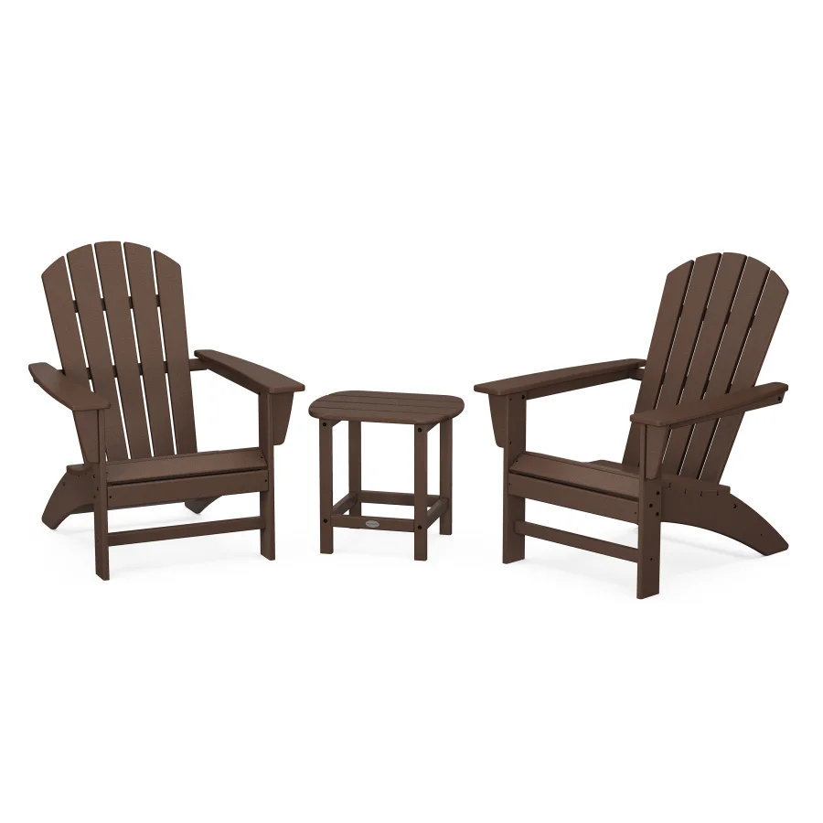 POLYWOOD Nautical 3-Piece Adirondack Set with South Beach 18" Side Table in Mahogany