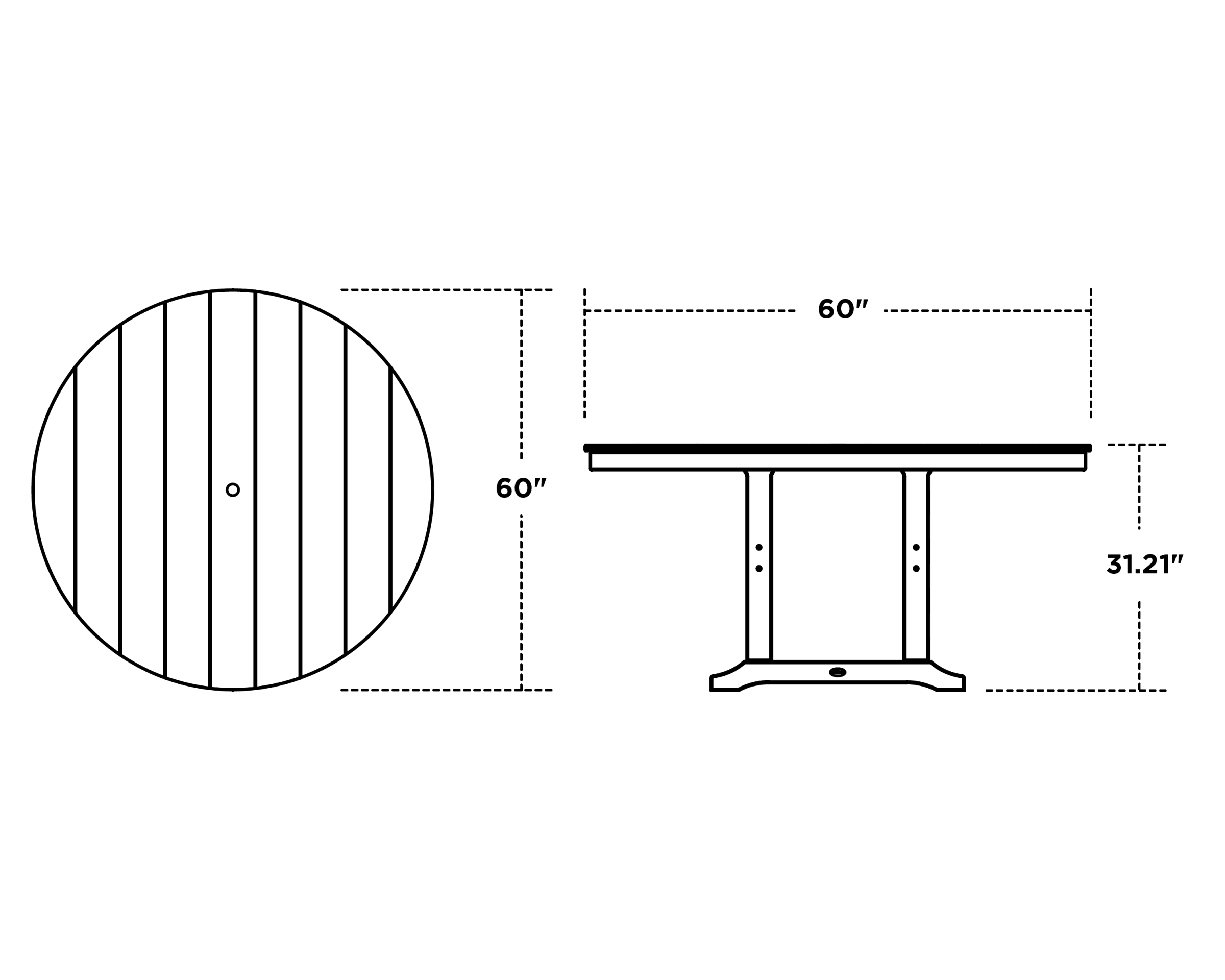 Dimensions for 60" Round Farmhouse Dining Table