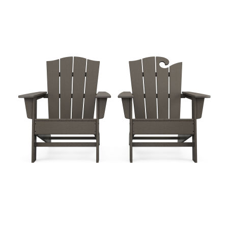 POLYWOOD Wave 2-Piece Adirondack Chair Set with The Crest Chair in Vintage Coffee