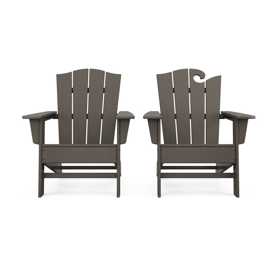 POLYWOOD Wave 2-Piece Adirondack Chair Set with The Crest Chair in Vintage Finish