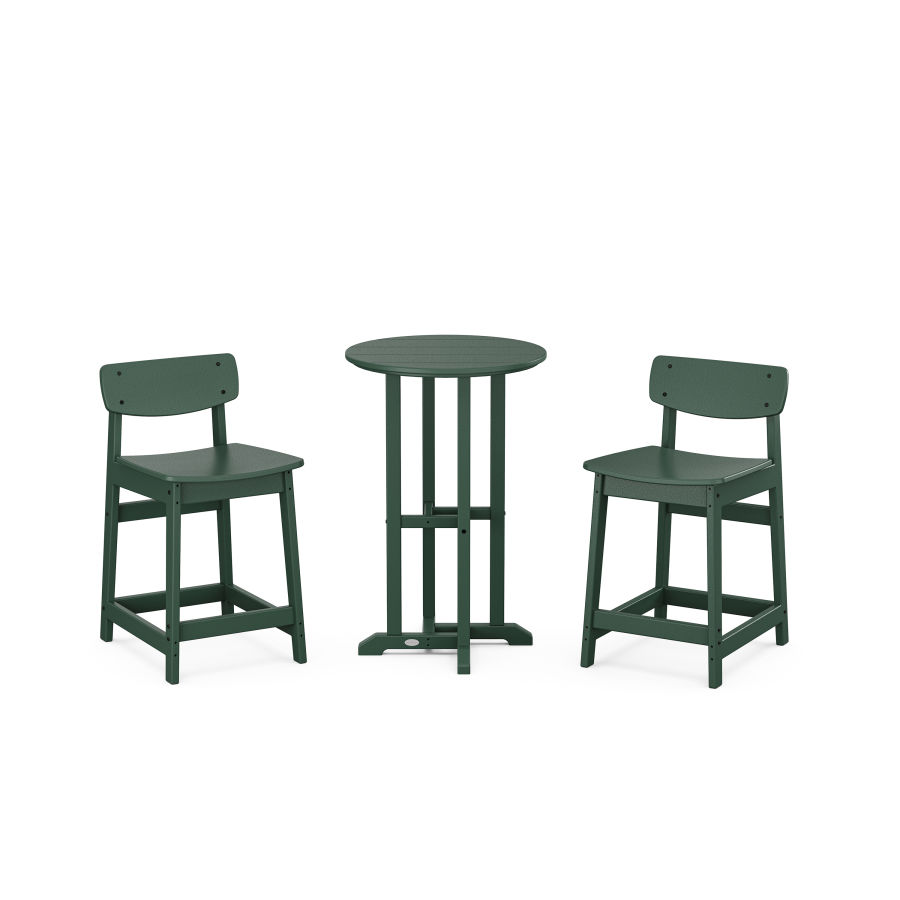 POLYWOOD Modern Studio Urban Lowback Counter Chair 3-Piece Bistro Set in Green