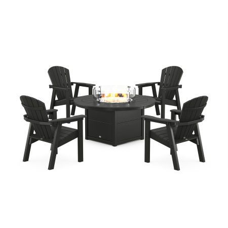 Seashell 4-Piece Upright Adirondack Conversation Set with Fire Pit Table in Black