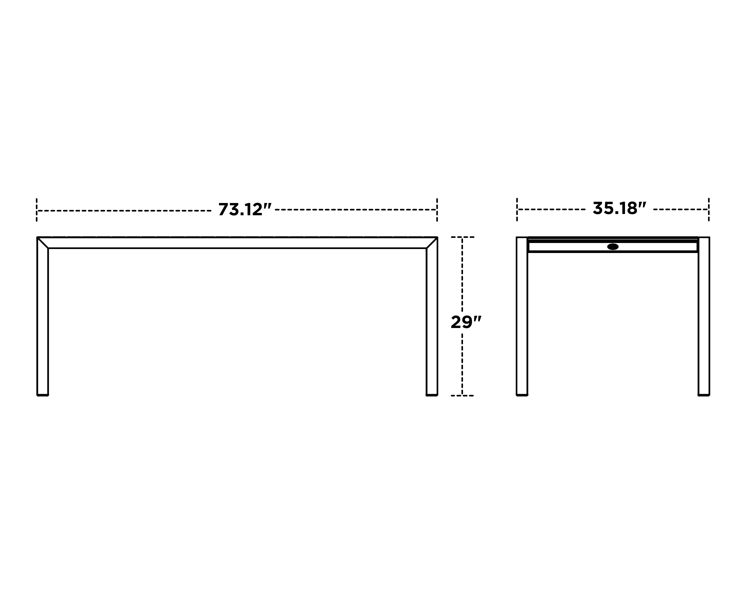 Dimensions for MOD 36" x 73" Dining Table