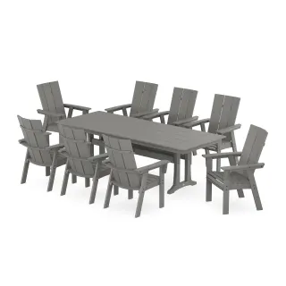 POLYWOOD Modern Curveback Adirondack 9-Piece Farmhouse Dining Set with Trestle Legs