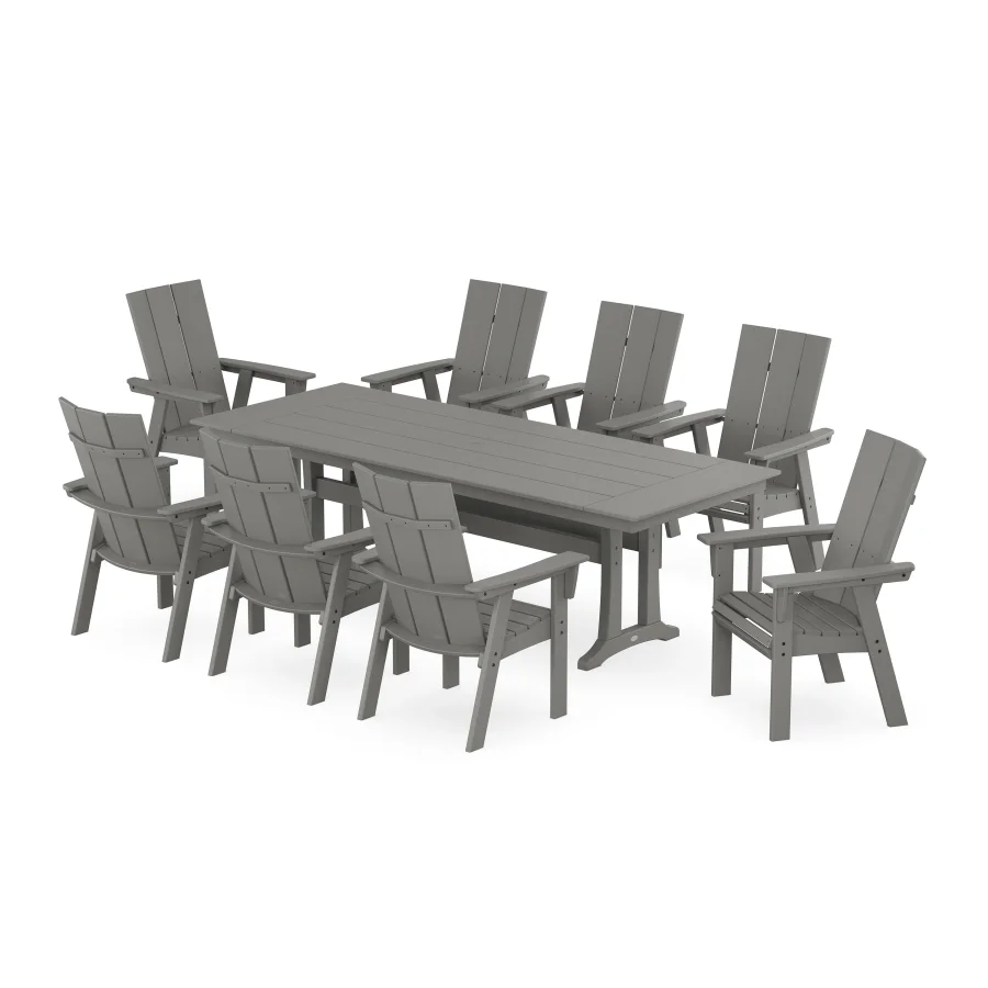 POLYWOOD Modern Curveback Adirondack 9-Piece Farmhouse Dining Set with Trestle Legs