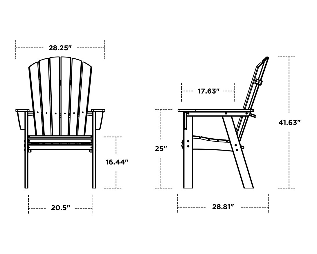 Dimensions for Nautical Curveback Adirondack Dining Chair