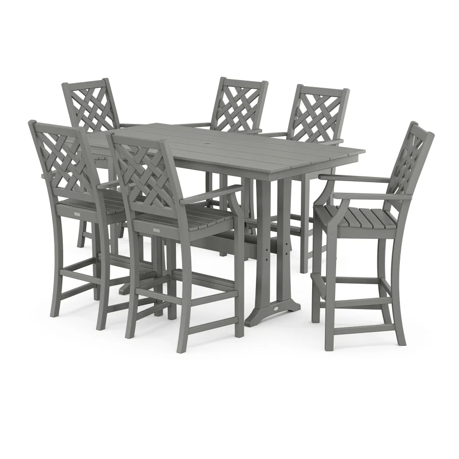 POLYWOOD Wovendale Arm Chair 7-Piece Farmhouse Bar Set with Trestle Legs