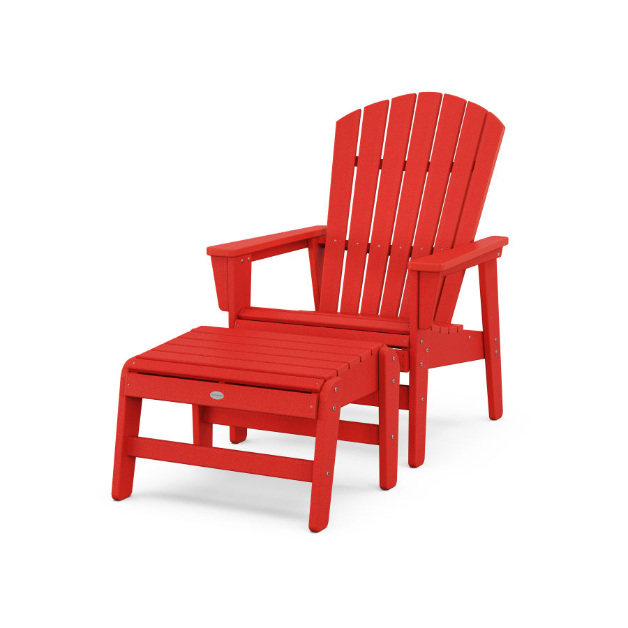 POLYWOOD Nautical Grand Upright Adirondack Chair with Ottoman in Sunset Red