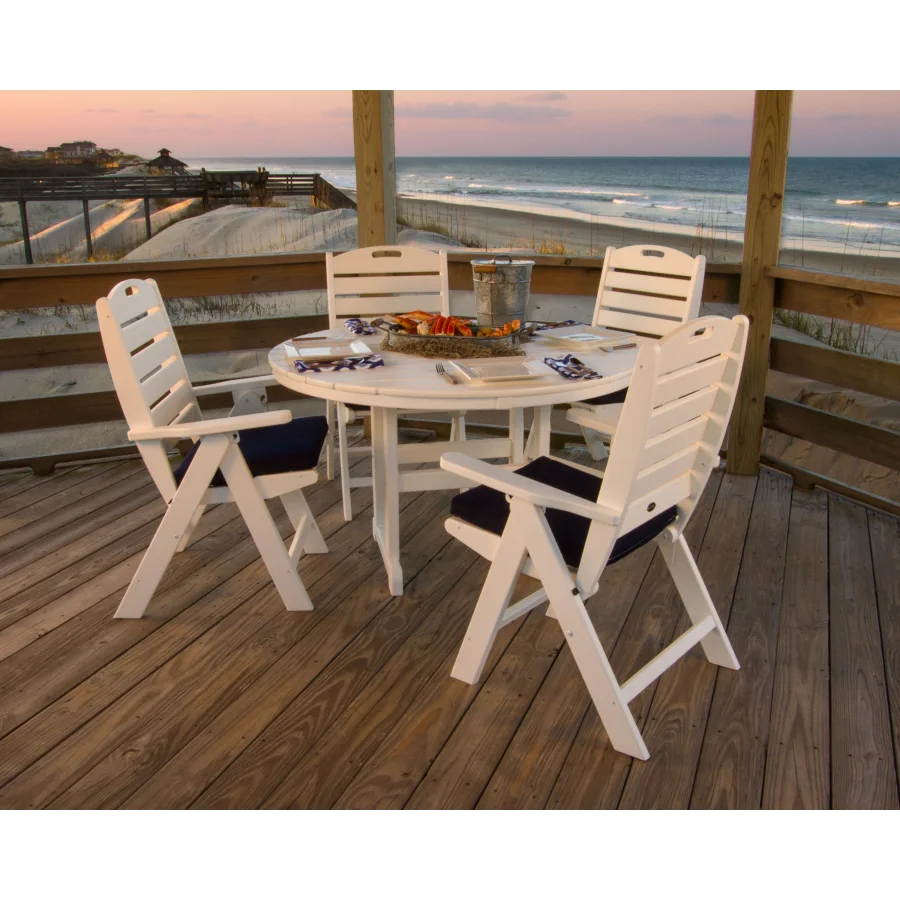 Nautical Folding Chair 5-Piece Round Farmhouse Dining Set