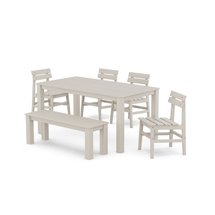 POLYWOOD Modern Studio Plaza Chair 6-Piece Parsons Dining Set with Bench in Sand