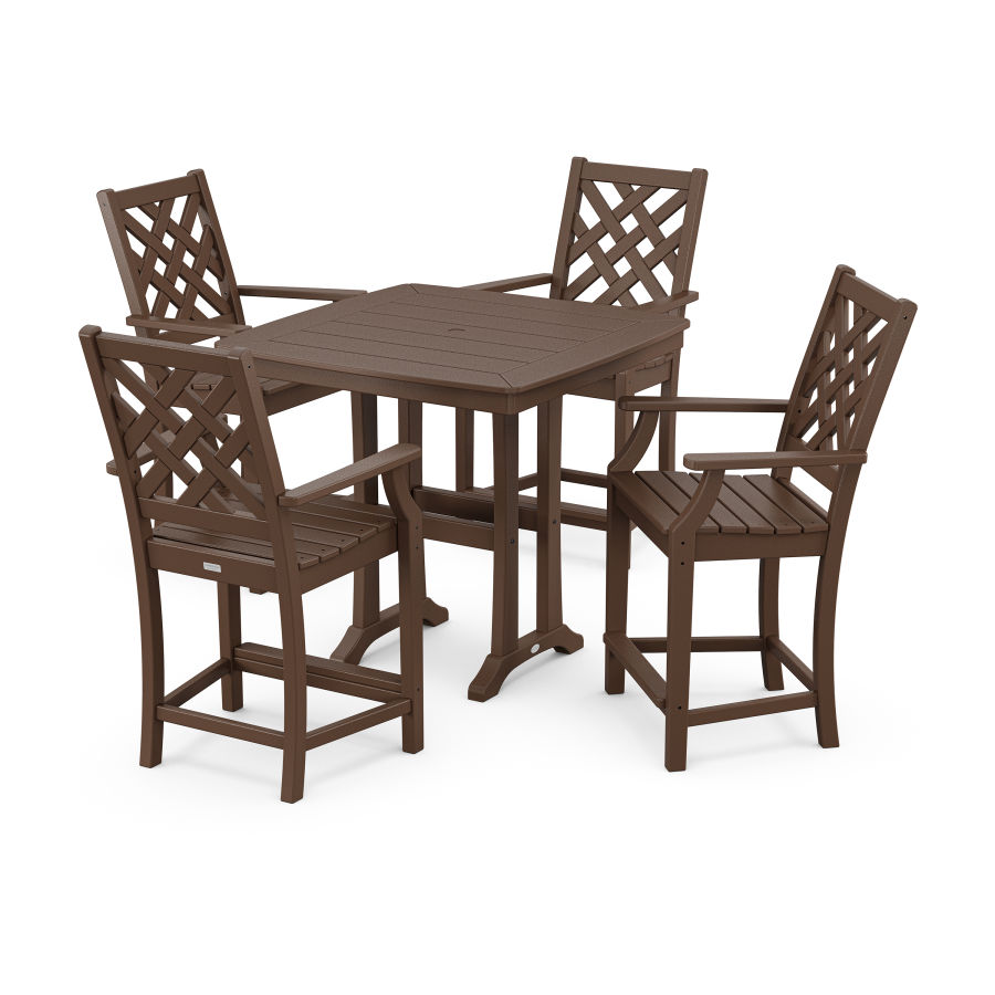 POLYWOOD Wovendale 5-Piece Counter Set with Trestle Legs in Mahogany