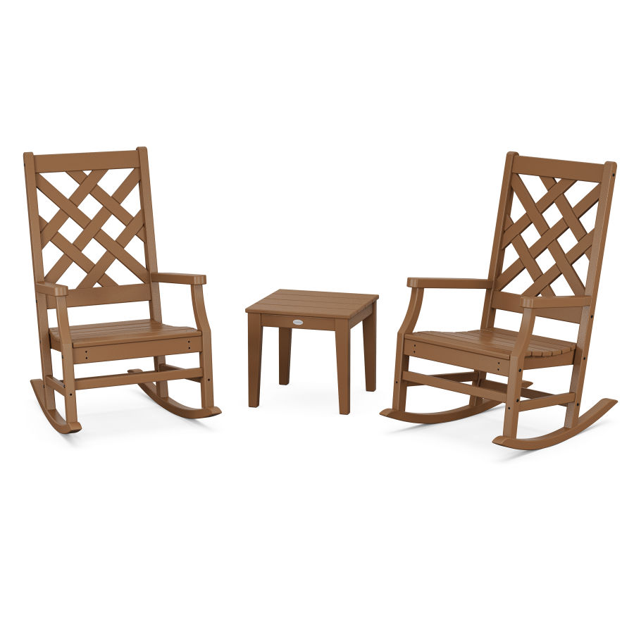 POLYWOOD Wovendale 3-Piece Rocking Chair Set in Teak