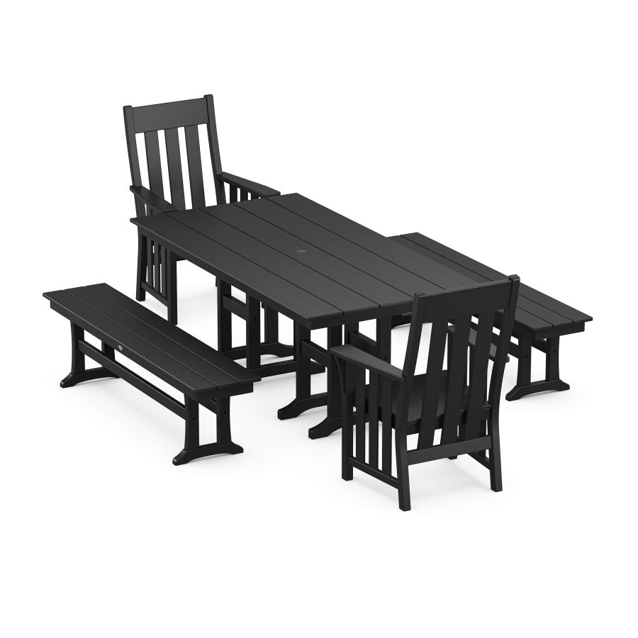 POLYWOOD Acadia 5-Piece Farmhouse Dining Set with Benches in Black