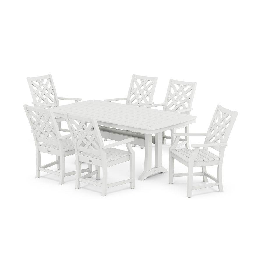 POLYWOOD Wovendale Arm Chair 7-Piece Dining Set with Trestle Legs in White