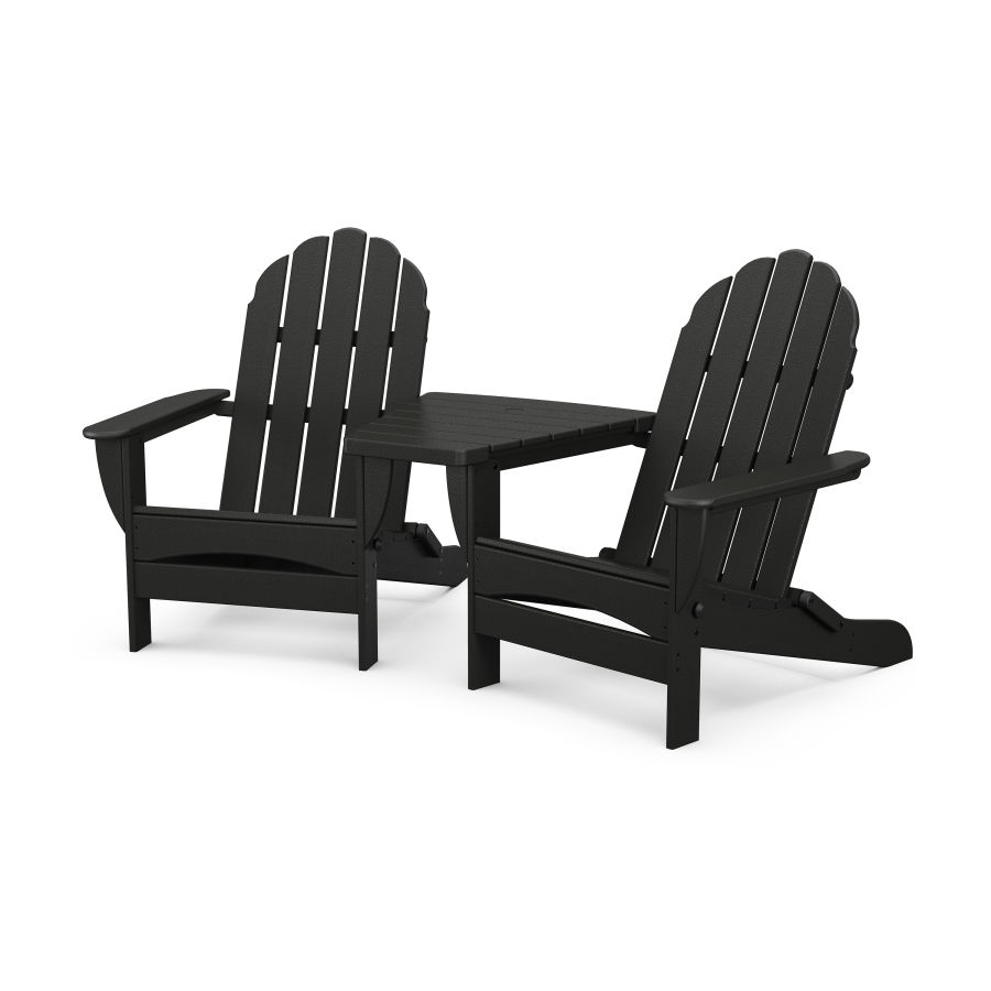 POLYWOOD Classic Oversized Adirondacks with Angled Connecting Table in Black