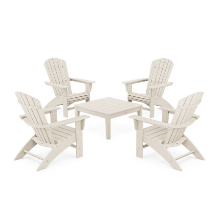 5-Piece Nautical Curveback Adirondack Chair Conversation Set with 36" Conversation Table in Sand