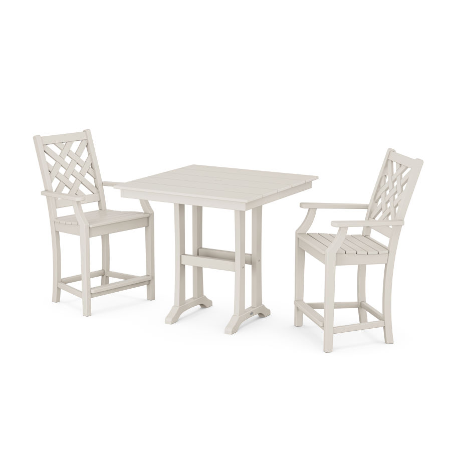 POLYWOOD Wovendale 3-Piece Farmhouse Counter Set with Trestle Legs in Sand