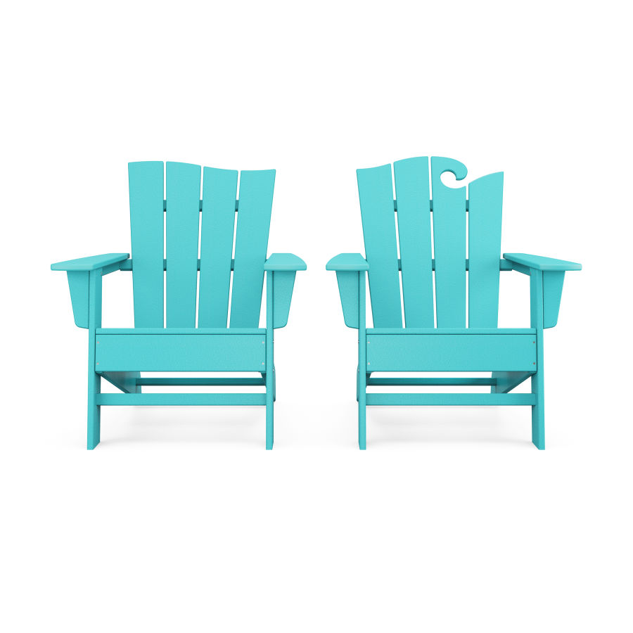 POLYWOOD Wave 2-Piece Adirondack Set with The Wave Chair Left in Aruba
