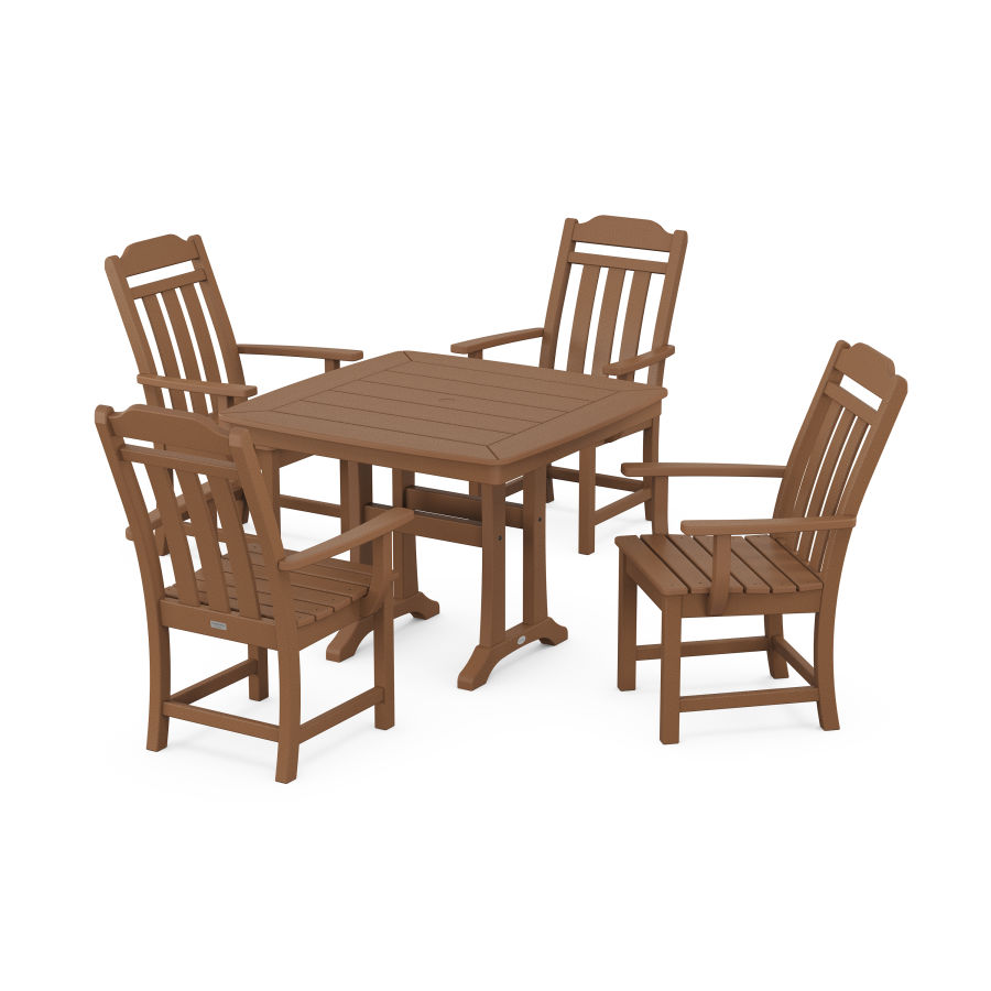 POLYWOOD Country Living 5-Piece Dining Set with Trestle Legs in Teak