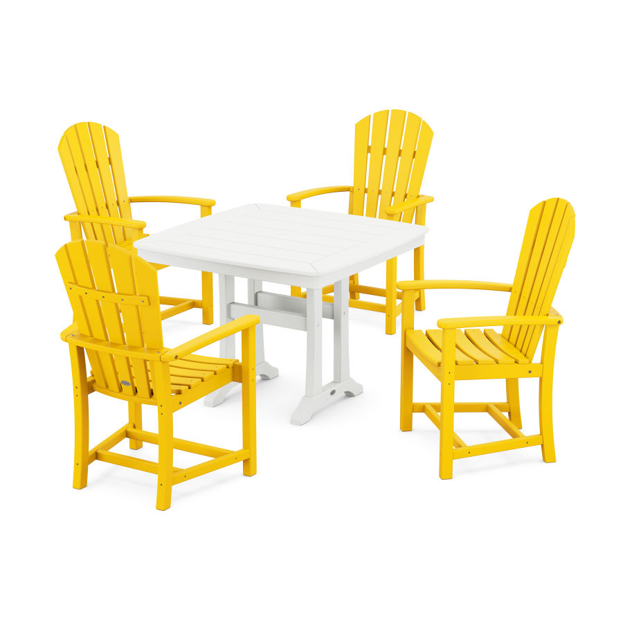 POLYWOOD Palm Coast 5-Piece Dining Set with Trestle Legs in Lemon / White