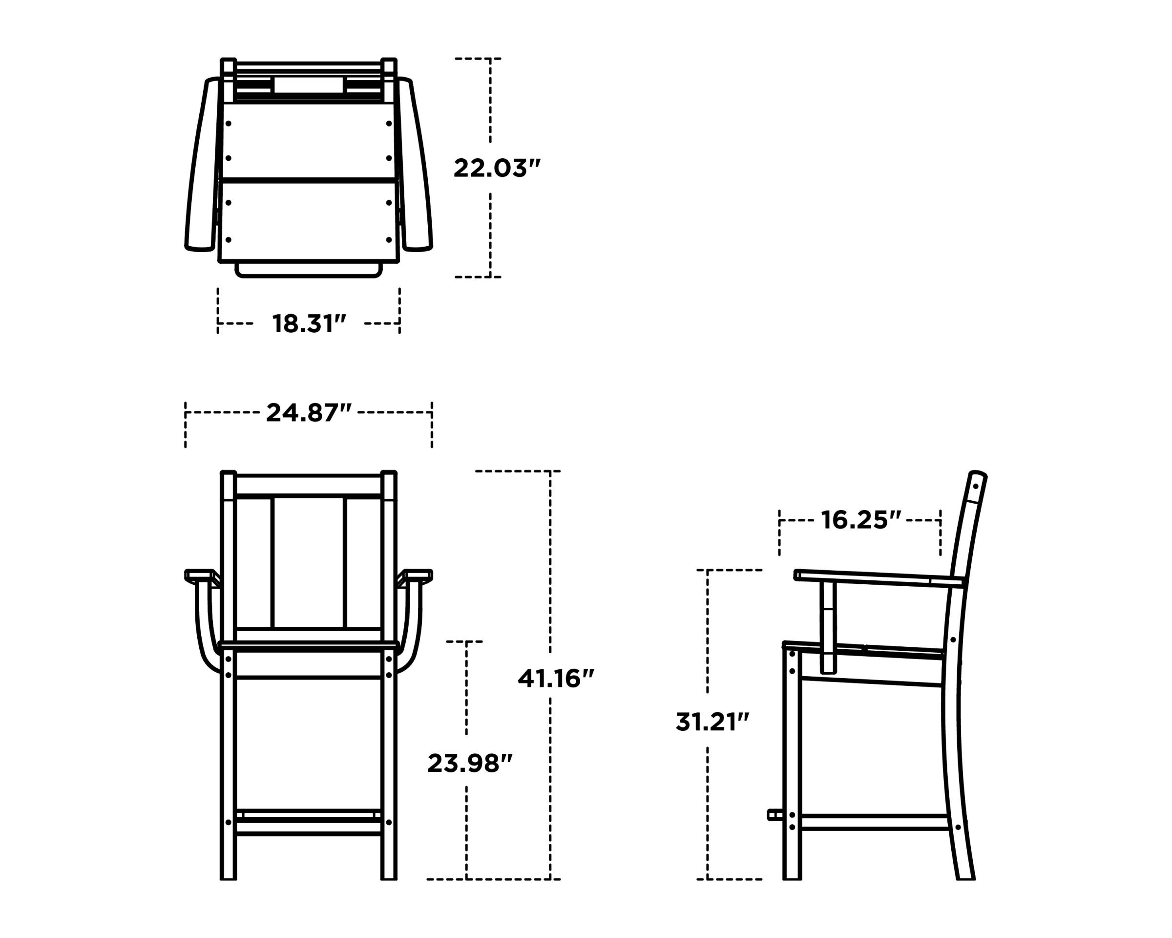 Dimensions for Prairie Counter Arm Chair