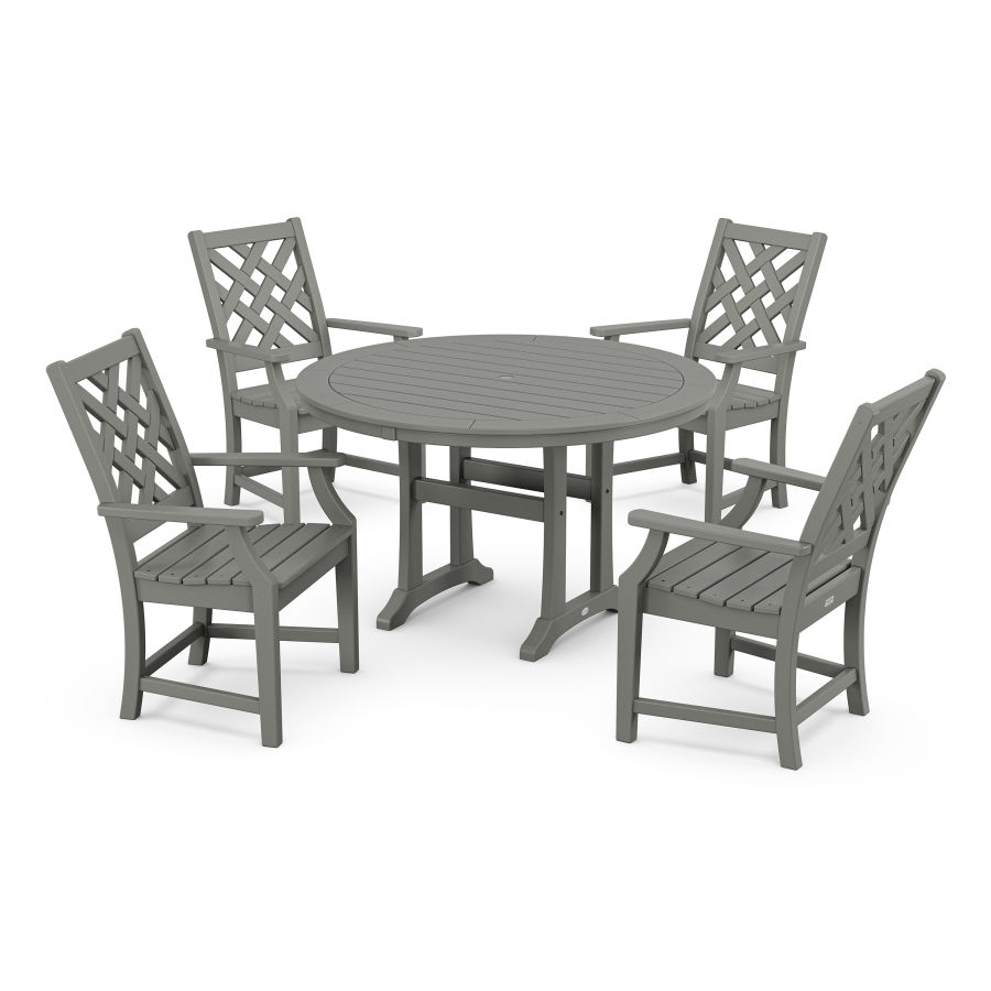 POLYWOOD Wovendale 5-Piece Round Dining Set with Trestle Legs