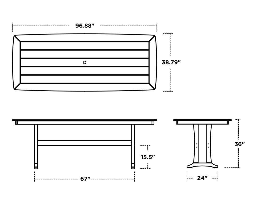 Dimensions for Nautical Trestle 39" x 97" Counter Table