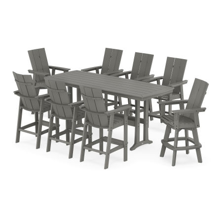 POLYWOOD Modern Curveback Adirondack Swivel 9-Piece Bar Set with Trestle Legs in Slate Grey