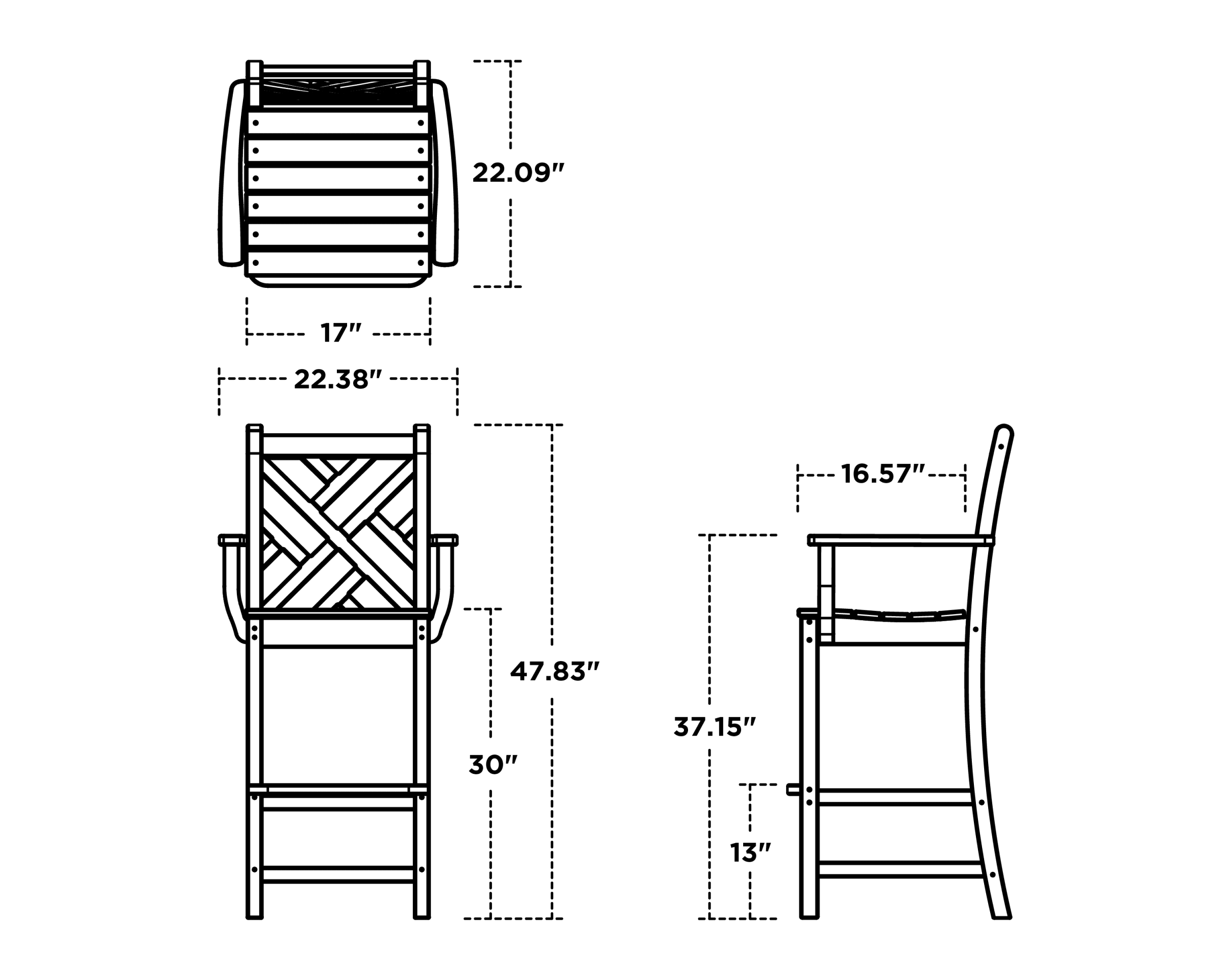 Dimensions for Chippendale Bar Arm Chair