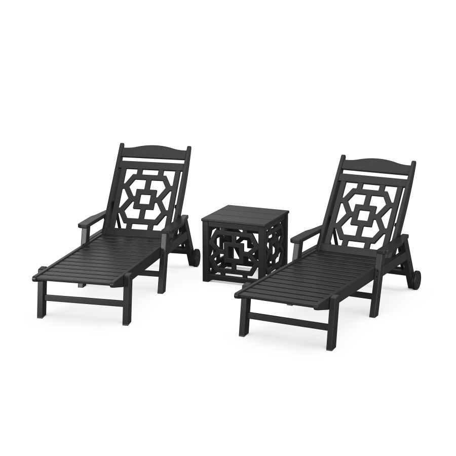 POLYWOOD Chinoiserie 3-Piece Chaise Set in Black