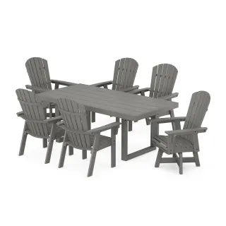 POLYWOOD Nautical Curveback Adirondack Swivel Chair 7-Piece Dining Set