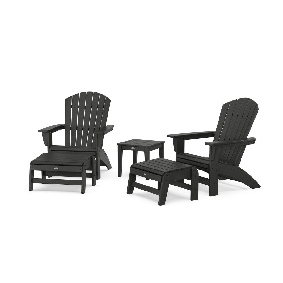 POLYWOOD 5-Piece Nautical Grand Adirondack Set with Ottomans and Side Table in Black