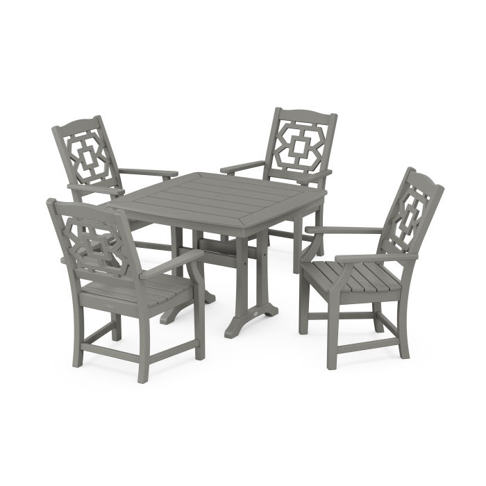 POLYWOOD Chinoiserie 5-Piece Dining Set with Trestle Legs