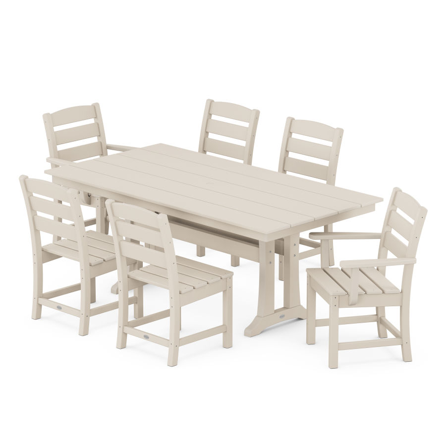 POLYWOOD Lakeside 7-Piece Farmhouse Dining Set with Trestle Legs in Sand