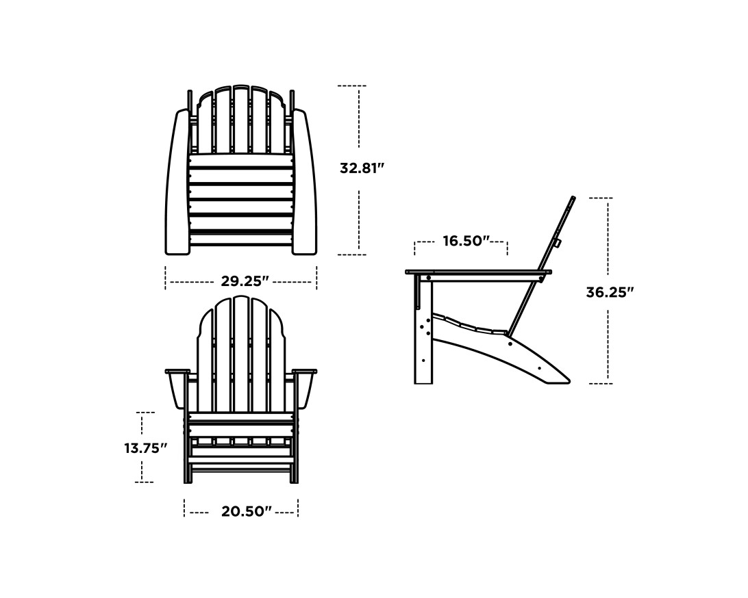 Dimensions for Vineyard Adirondack Chair