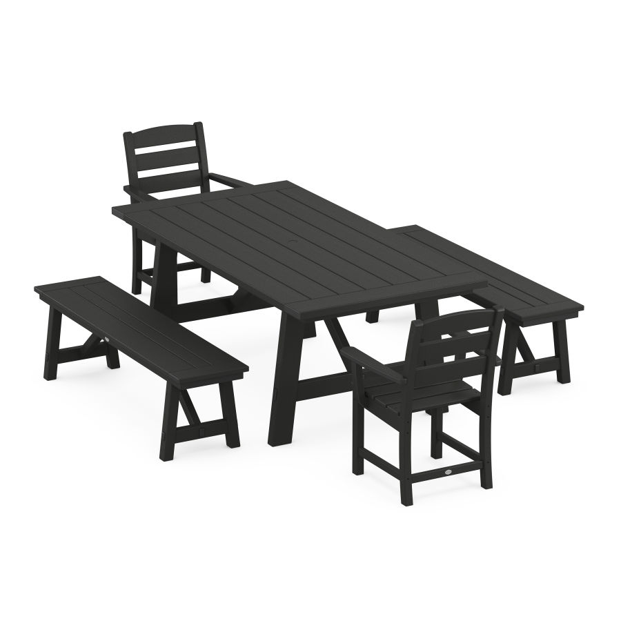 POLYWOOD Lakeside 5-Piece Rustic Farmhouse Dining Set With Trestle Legs in Black