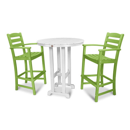 POLYWOOD La Casa Café 3-Piece Round Farmhouse Bar Set in Lime / White