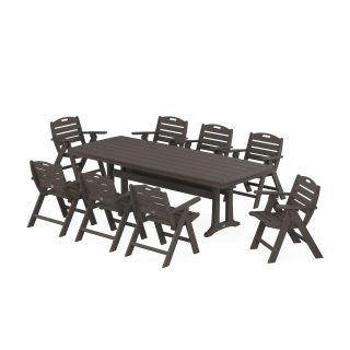 POLYWOOD Nautical Lowback 9-Piece Dining Set with Trestle Legs in Vintage Finish